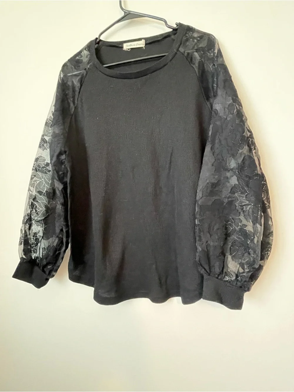 Southern Grace Black Lace Balloon Sleeve Sweatshirt